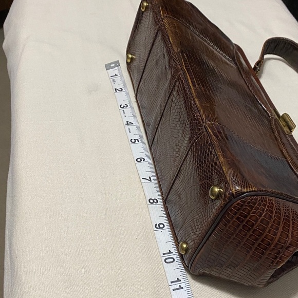 Vintage Snakeskin Elegant Brown Leather Clutch with Brass Hardware